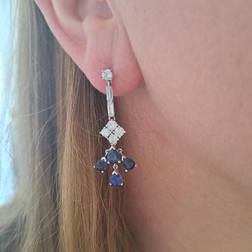 Vintage Art Deco sapphire and diamond drop earrings 3000