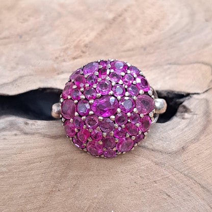 Vintage 4ct Old Cut Burma Ruby Cluster Bombe Cocktail Ring