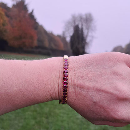Victorian Antique 12cts Ruby Set Gold Bangle Bracelet