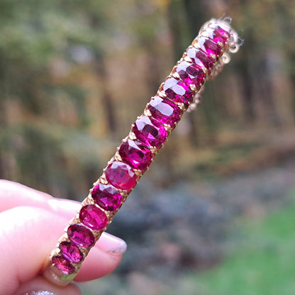Victorian Antique 12cts Ruby Set Gold Bangle Bracelet