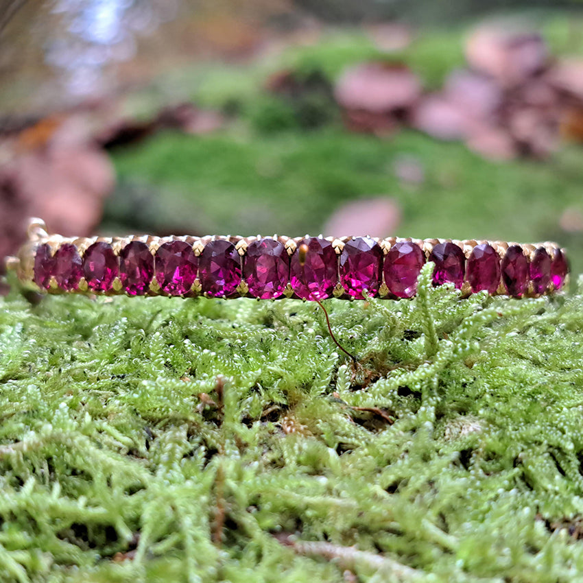 Victorian Antique 12cts Ruby Set Gold Bangle Bracelet