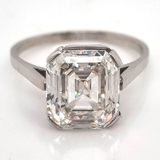 GIA Certified 4.63ct Square Emerald Cut Diamond Solitaire Engagement Ring in Platinum Accompanied with a GIA certificate 4.63 carats I colour VS1 clarity