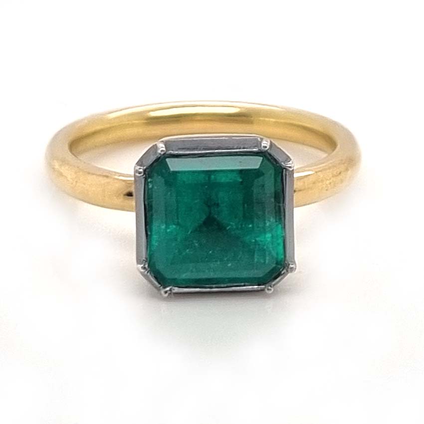 3.20ct Colombian Emerald Button Back Engagement Ring