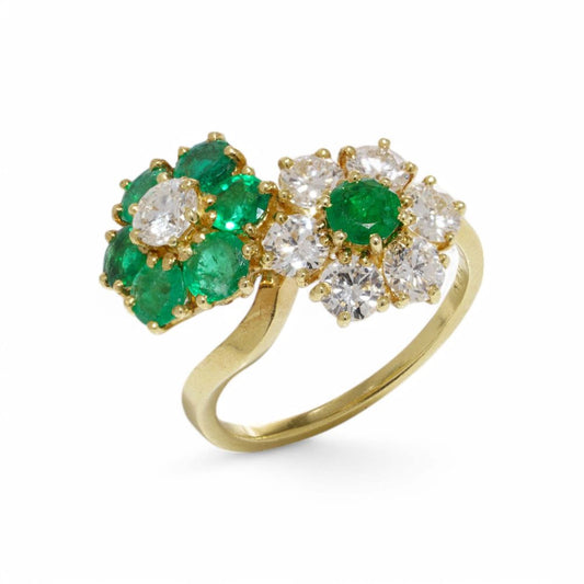 Van Cleef & Arpels Diamond And Emerald Toi et Moi Ring In 18 Carat Yellow Gold