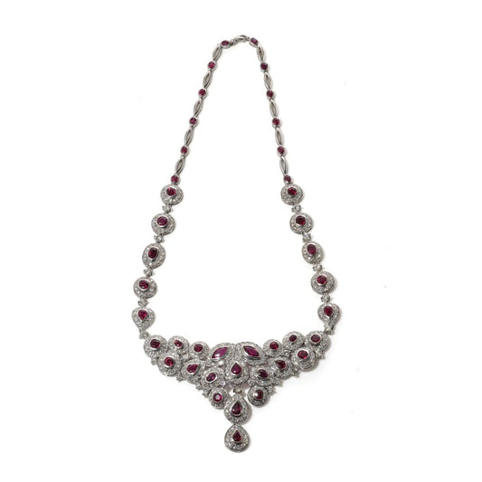 18 Carat White Gold Necklace With 7.55 Carat Diamonds And 14.15 Carat Rubies