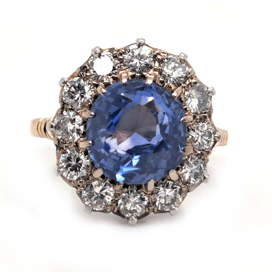 Antique Art Deco 4.5ct Cornflower Ceylon Sapphire Engagement Ring
