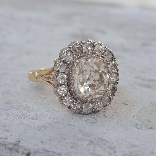 2.15ct Old Cut Diamond Cluster Ring, over 3 carat total