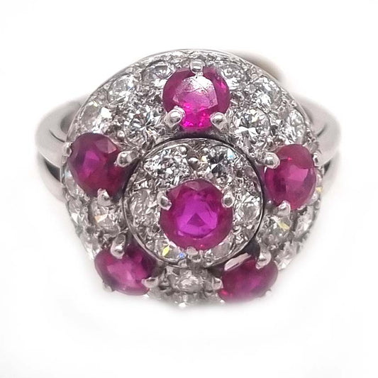 Vintage Ruby and Diamond Bombe Cluster Cocktail Ring