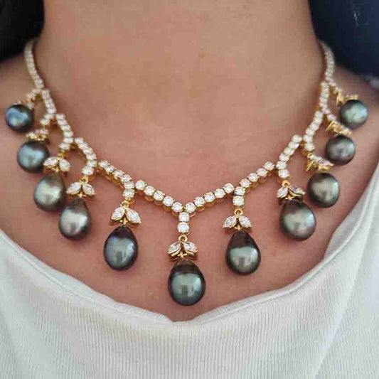 Vintage Tahitian Pearl and Diamond Necklace