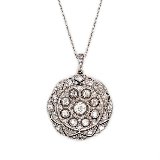 Belle Epoque Antique Old Cut Diamond Circular Pendant