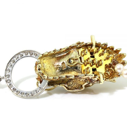 Vintage South Sea Pearl Necklace with 14ct Gold Dragon Head Clasp with Diamonds and Rubies, Circa 1970s