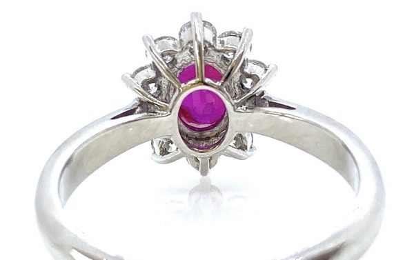 1.11ct Ruby and Diamond Oval Cluster Ring in 18ct White Gold, no heat treatment