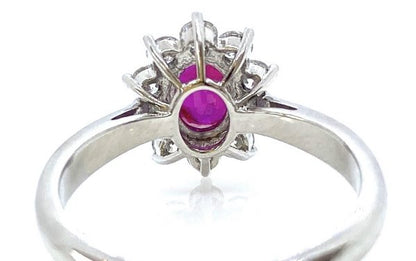 1.11ct Ruby and Diamond Oval Cluster Ring in 18ct White Gold, no heat treatment