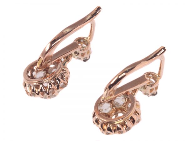Antique Victorian Rose Cut Diamond Cluster Drop Earrings