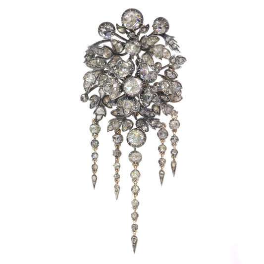 Victorian Diamond Flower Brooch In Silver And 14 Carat Rose Gold
