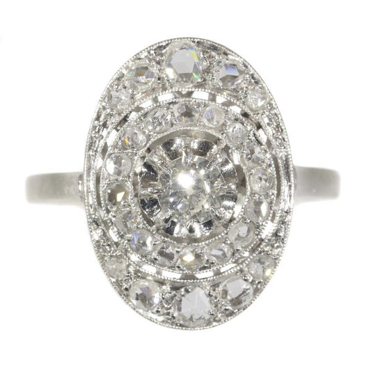 Art Deco French Old Cut Diamond Cluster Dress Ring