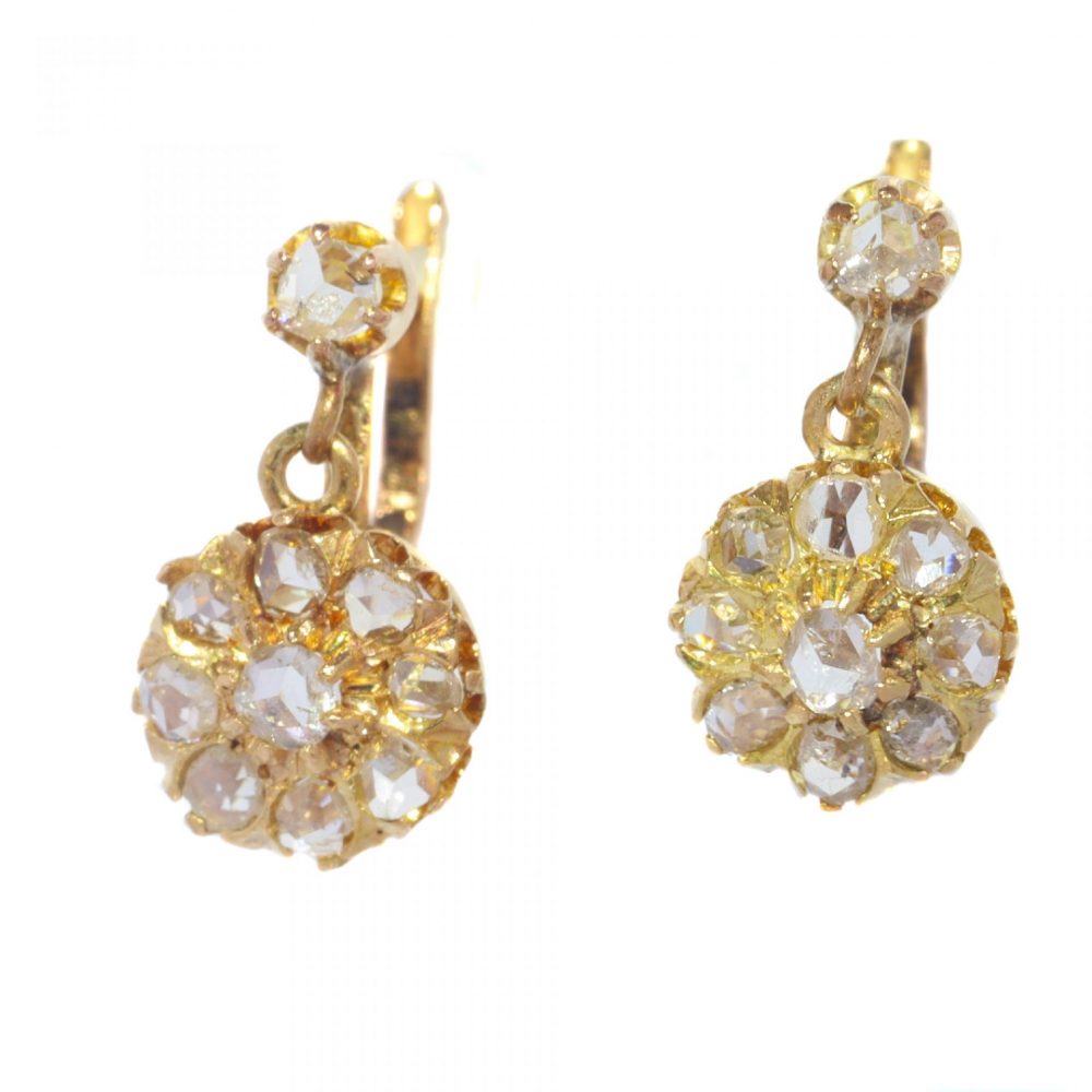 Antique Victorian Rose Cut Diamond Cluster Drop Earrings
