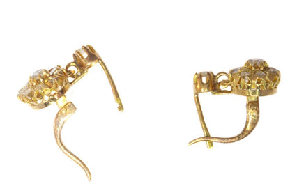 Antique Victorian Rose Cut Diamond Cluster Drop Earrings