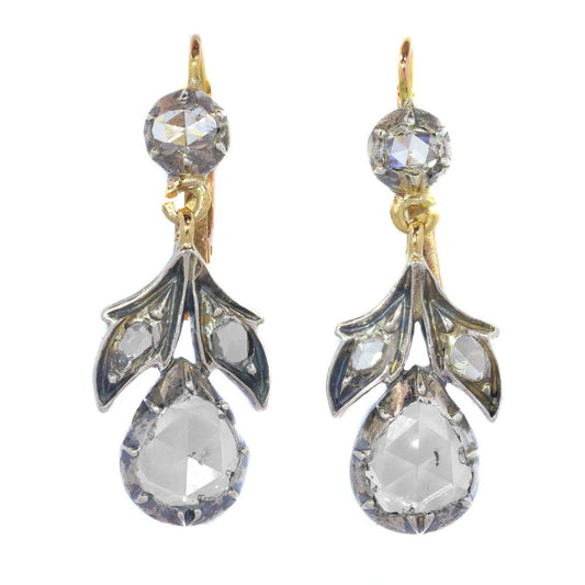 Victorian Diamond Drop Earrings In 18 Carat Rose Gold And Silver