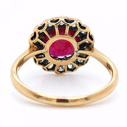 Antique Natural No Heat Burma Ruby and Diamond Cluster Ring