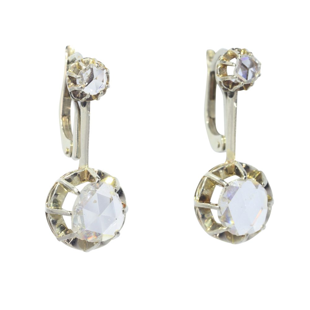 Vintage 1940s Rose Cut Diamond Drop Earrings