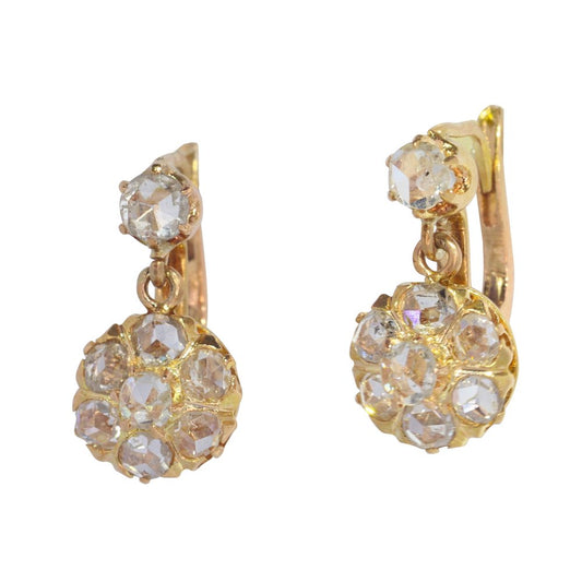Victorian Antique Rose Cut Diamond Drop Earrings
