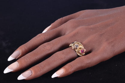 Antique Victorian Ruby Sapphire Diamond Triple Snake Ring
