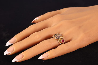 Antique Victorian Ruby Sapphire Diamond Triple Snake Ring