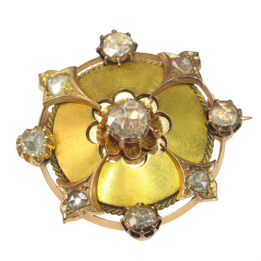 Antique Victorian Rose Cut Diamond Brooch