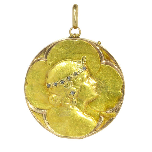 Art Nouveau Antique Four Leaf Clover Locket Pendant