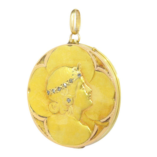 Art Nouveau Antique Four Leaf Clover Locket Pendant