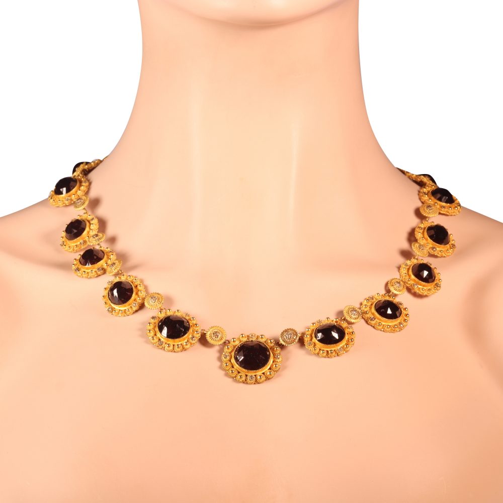 Antique Victorian Garnet Earring and Necklace Parure