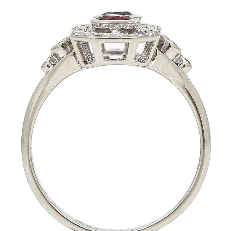 Vintage Boodles Sapphire Ruby Diamond Two Stone Plaque Ring