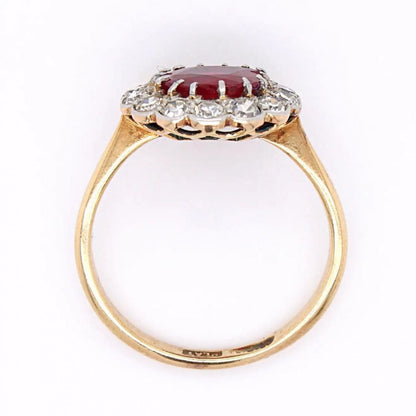 Antique 1.9ct Natural No Heat Burma Ruby and Single Cut Diamond Cluster Ring