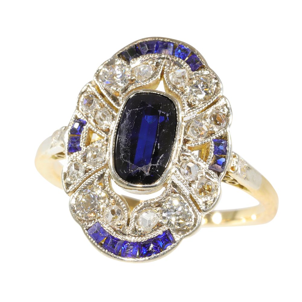 Vintage Art Deco Diamond And Sapphire Engagement Ring