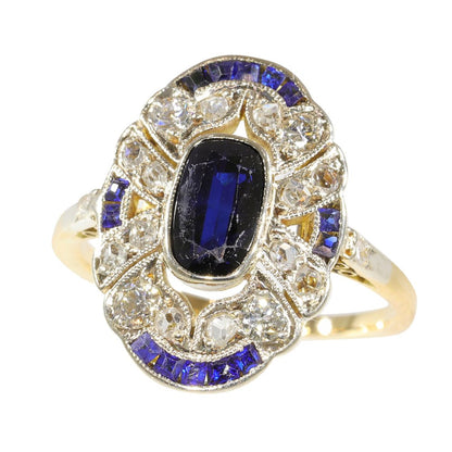 Vintage Art Deco Diamond And Sapphire Engagement Ring