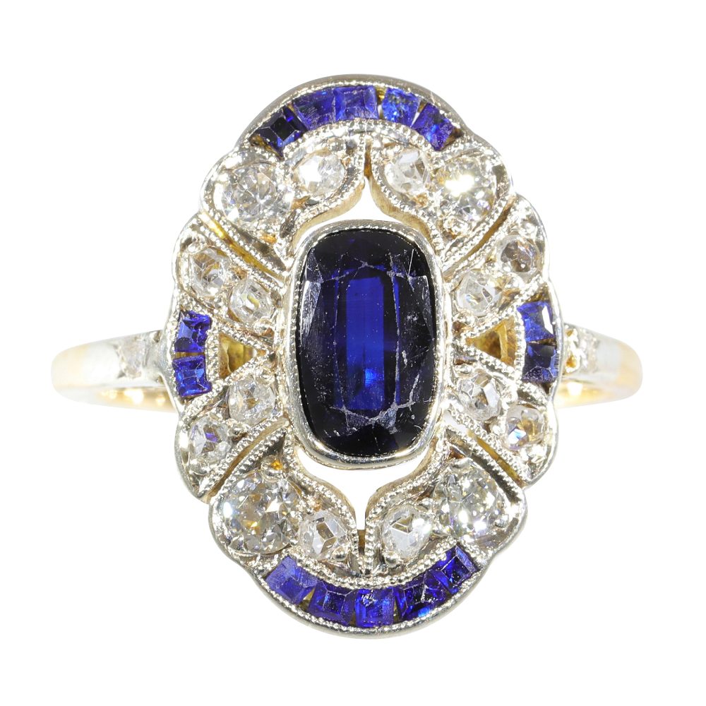 Vintage Art Deco Diamond And Sapphire Engagement Ring