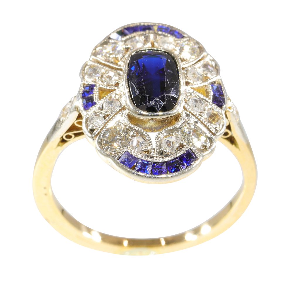 Vintage Art Deco Diamond And Sapphire Engagement Ring