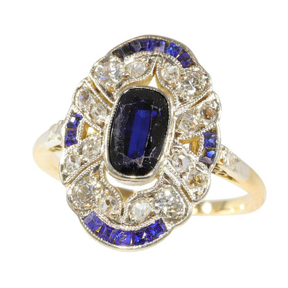 Vintage Art Deco Diamond And Sapphire Engagement Ring