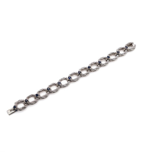 Vintage 18ct White Gold Rope Twist Link Bracelet with Sapphires