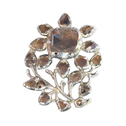 Antique Rococo Rose Cut Cognac Diamond Pin