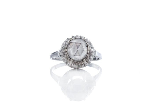 Rose Cut Diamond set in Vintage 18ct White Gold Ring