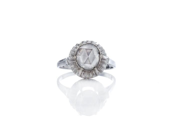 Rose Cut Diamond set in Vintage 18ct White Gold Ring
