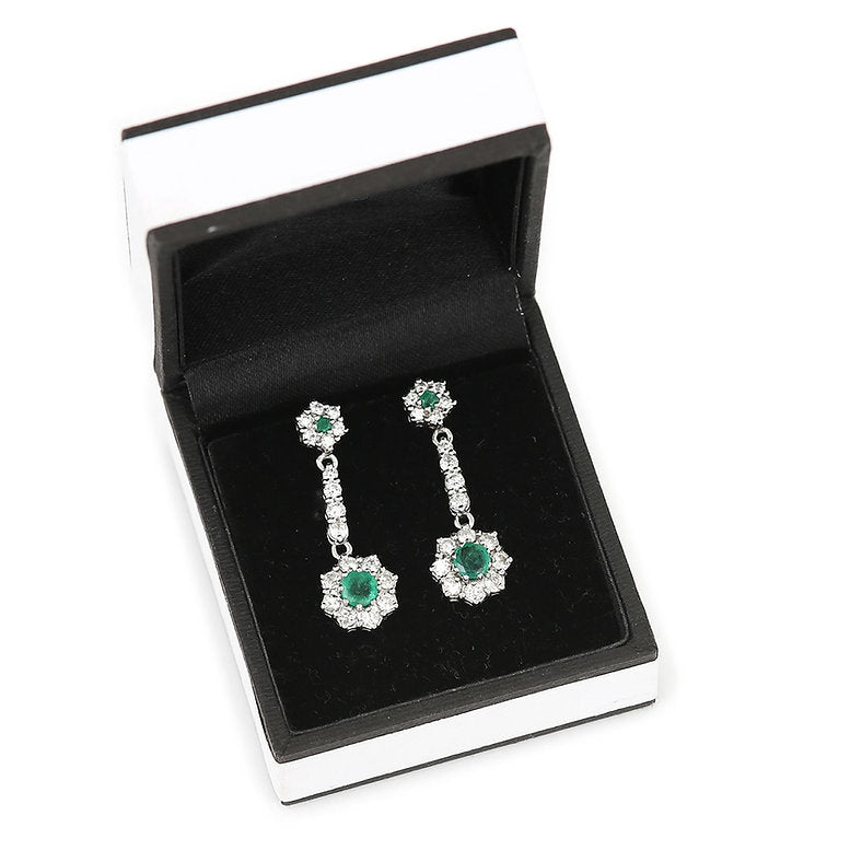 Vintage Emerald and Diamond Cluster Drop Earrings