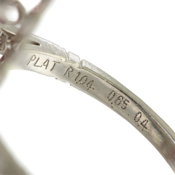 Vintage 1980s Art Deco Style Ruby and Diamond Cluster Plaque Ring in Platinum