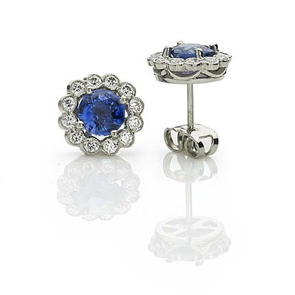 Sapphire & Diamond Cluster Earrings