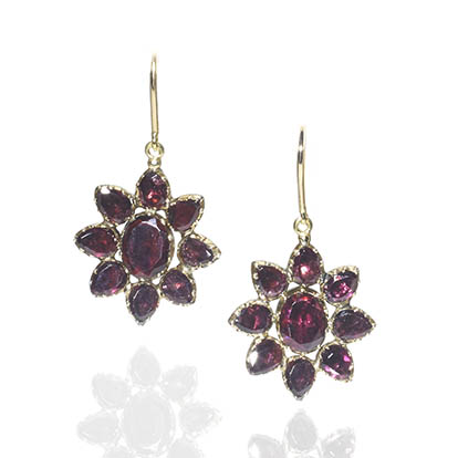 Antique Georgian Garnet Flowerhead Drop Earrings