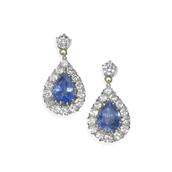 Sapphire and Diamond Cluster Drop Earrings