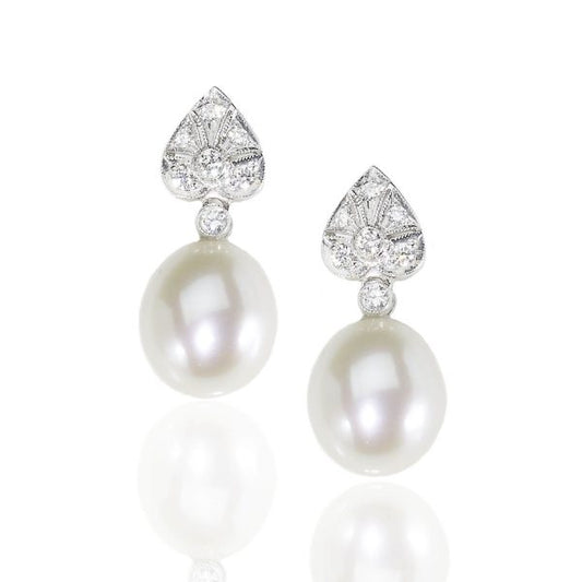 Diamond Topped Pearl Drop Earrings