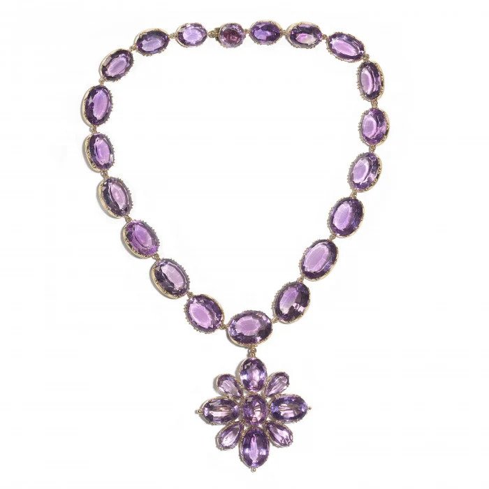 Antique Victorian Amethyst Riviere Necklace and Cross Pendant